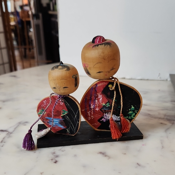 Kokeshi Dolls Other - Vintage Handcrafted Wooden Kokeshi Dolls with Tassels